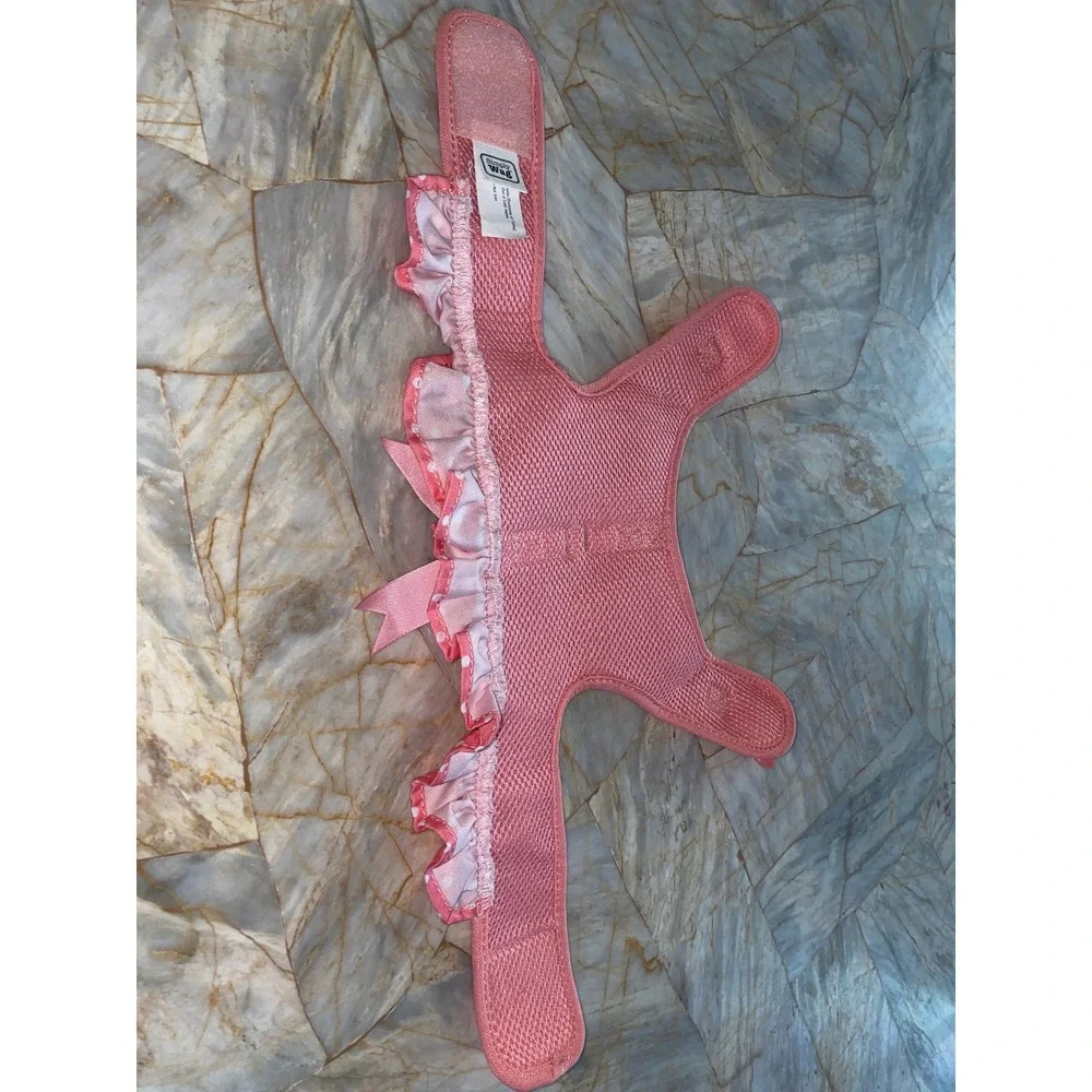 Simply Wag Pink Polka Dot Ruffle Dog Harness Vest with Satin Bow Small